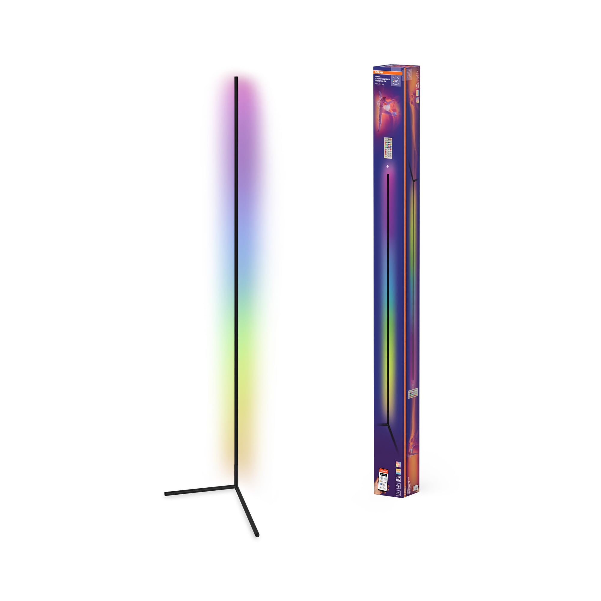 Osram Matter over Wifi Floor Corner LED Stehleuchte 2000mm, 20W, RGBW, 2700-6500K, WiFi, Fernbedienung, Schwarz, Ambientlicht