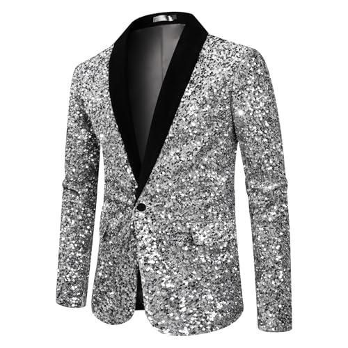 Cloudstyle Mens Shiny Sequin Suit Jacket Shawl Lapel Stylish Dinner Party Tuxedo Blazer2