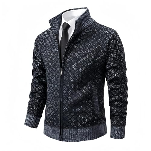 Fashion Knitted Zipper Sweaters for Mens Slim Fit Long Sleeve Fleece Lined Twisted Pullover Casual Outdoor Tops
