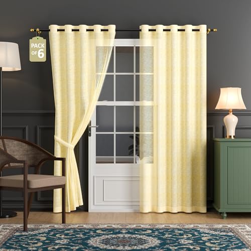 Image of Kuber Industries 6 Pcs Polyester Linen Door Sheer Curtain 7 Feet for Home Decor | 8 Eyelet with Curtain Multiple Use for Living Room /Bedroom | Plain - Cream
