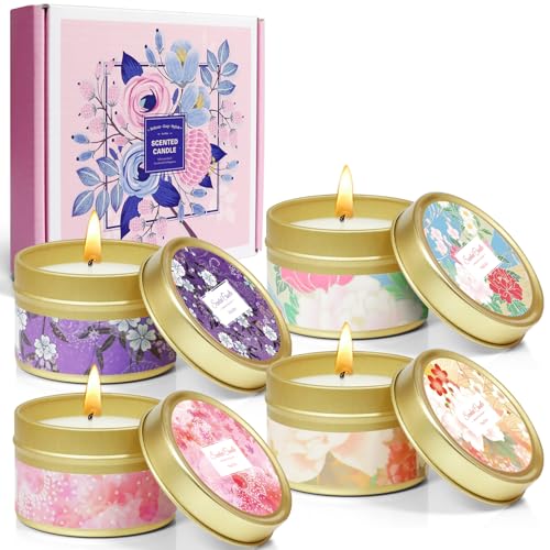 LA BELLEFÉE Scented Candles Gift Set, 4X4,4oz, Blush Peony, Cinnamon Apple, French Lavender and Velvet Rose, Natural Soy Wax, Portable Travel Fin Handmade Aromatherapy Floral Candle