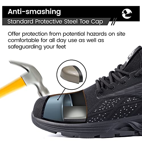 Dinggu Steel Toe Shoes For Men Lightweight Safety Indestructible Work Shoes Comfortable Breathable Non-Slip Slip On Composite Toe Sneakers For Industrial Construction Black 8.5 #TOP1