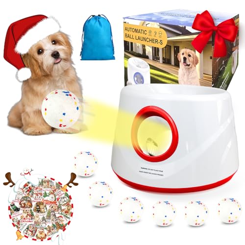 Wortade Automatic Ball Launcher for Dogs, Dog Ball Thrower with 19-32-45Ft Distance, Rechargeable Automatic Launcher with 6 Balls (2.2'), Dog Balls Launchers for Small & Medium Red