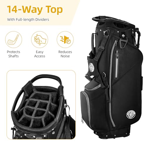 Shopsource 14 Way Golf Stand Bag, Lightweight Golf Bag with Stand for Men Women, Standing Golf Club Bags with Padded Ergonomic Double Strap, Full Length Dividers, Multiple Pockets, Rain Hood - Thumbnail 2