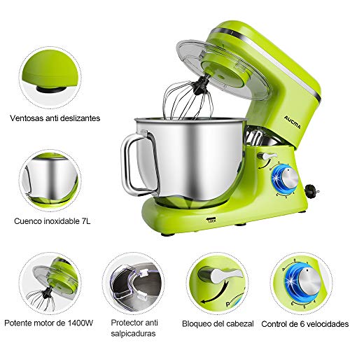 Aucma Knetmaschine, 1400 W, Küchenmaschine, 7 l, für Backwaren, 6 Geschwindigkeitsstufen, automatisch, multifunktional… – Bild 6