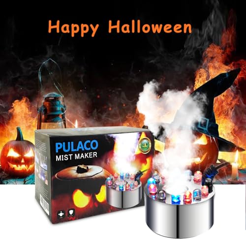 PULACO Mist Maker, 12 LED Mister Fogger Water Fountain Pond Fog Machine Atomizer Air Humidifier, Indoor Fountain Mister Foggers Perfect for Halloween