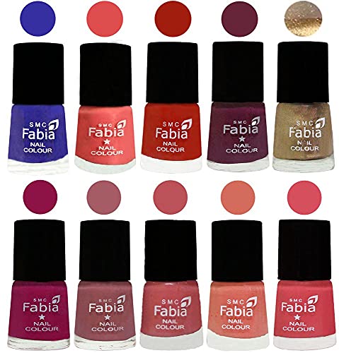 Image of SMC Fabia ALL IN ONE (PACK OF 10), Long Lasting Glossy Nail Polish, 6 ml Each, All Vibrant Colours,01796