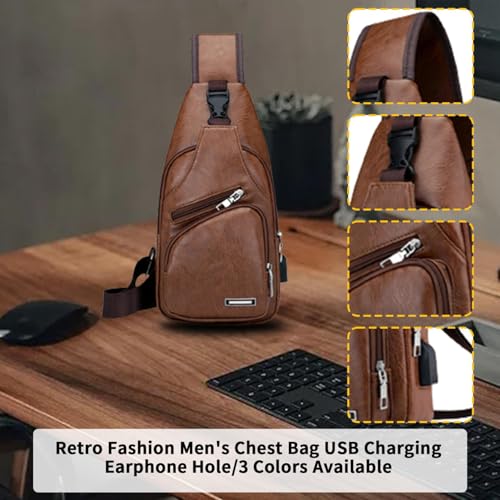 Crossbody Bag Leather Sling Bag Shoulder Backpack, Leather Crossbody Sling Bag with USB Charge Port3