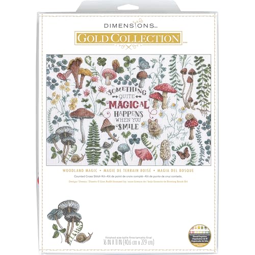 Image of Dimensions 70-35430 Gold Collection Woodland Magic Counted Cross Stitch Kit, 16 inch x 11 inch, 16 Cnt. White Aida, 5pcs