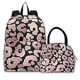 ISAOA Kinder-Rucksack-Set, rotgoldenes Leopardenmuster, Rosa, Gepard, Tier, Schulranzen-Set für...
