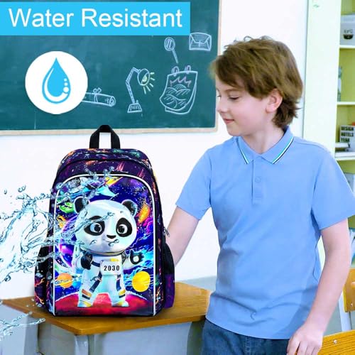 Image of 3Pcs Boys Backpack, 16 inch Panda School Backpacks with Lunch Box, Kids Bookbag for Elementary Preschool Kindergarten(Black)