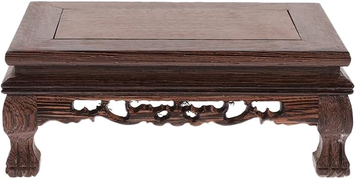 Healifty Rectangle Wooden Display Stand Riser, Rosewood Pedestal Base for Vase Plant Buddha Statue - Carved Chinese Table Decor for Fish Tank Aquarium