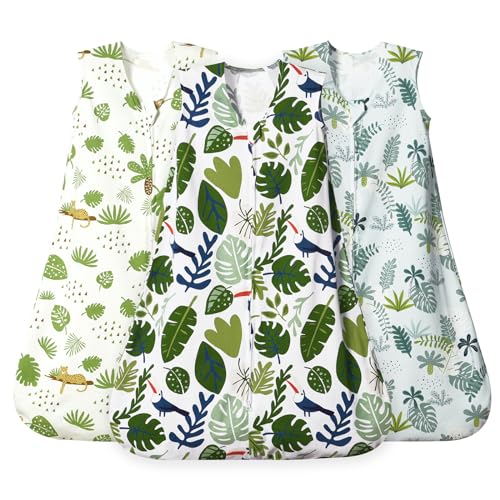 Image of david's kids 3 Pack 100% Cotton Baby Sleep Sack 6-12 Months, Ultra Soft Baby Wearable Blankets with 2-Way Zipper, Comfy Sleeping Bags for Infant Newborn Boys Girls Neutral, Medium Size, Leaf
