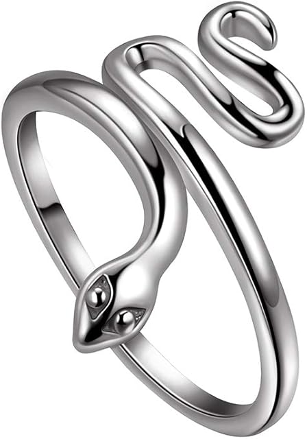 Jewmon Adjustable Snake Ring Sterling Silver Serpent Open Rings Snake Necklace Punk Snake Stud Earrings for Women Girls Men Animal Jewelry Gift for Mom Daughter Sisters Friends Birthday