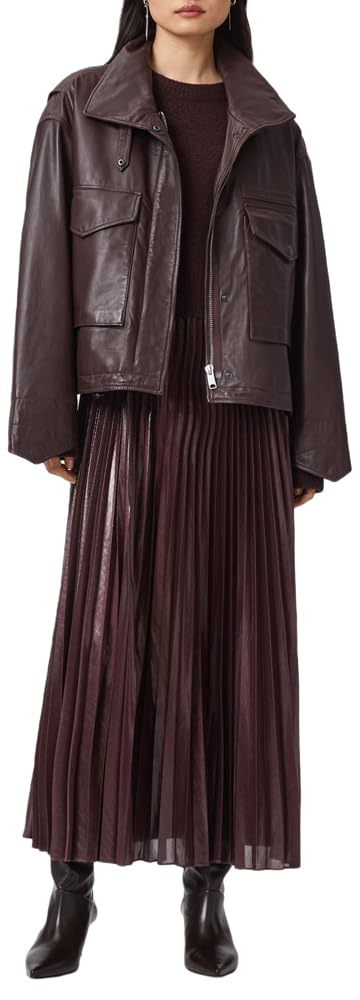 AllSaints Clay kurtka skórzana damska, Krwistoczerwony, XS