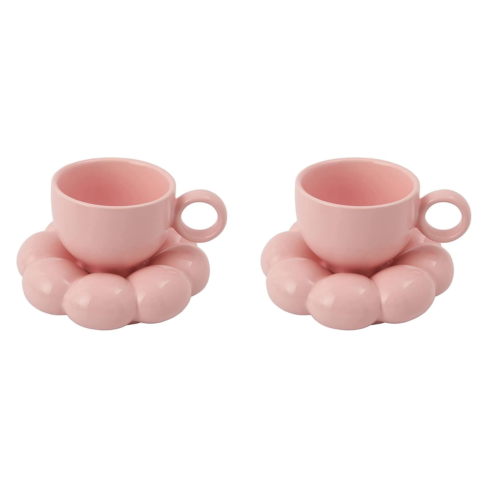 Hndhbfgrt 2X Flower Coffee Cup & Saucer Set Cute Mug & Saucer Set Ceramic Coffee Cup with Sunflower Saucer Latte Cups 6.7Oz Pink