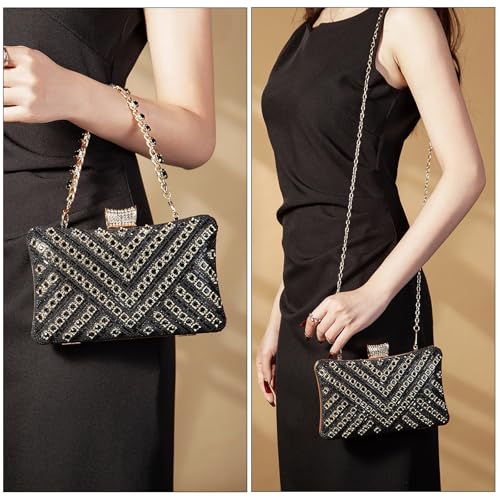 Image of Women Sparkly Rhinestone Clutch with Chains, Glitter Evening Handbag Purse Shoulder Bag for Wedding Party Prom