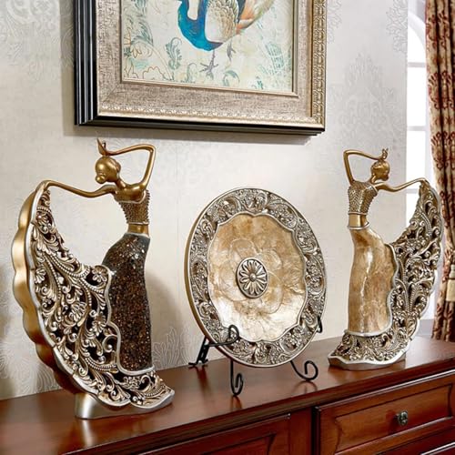Set de 3 Estatuas Danza Pavo Real Vintage en Resina Dorada miniatura 6