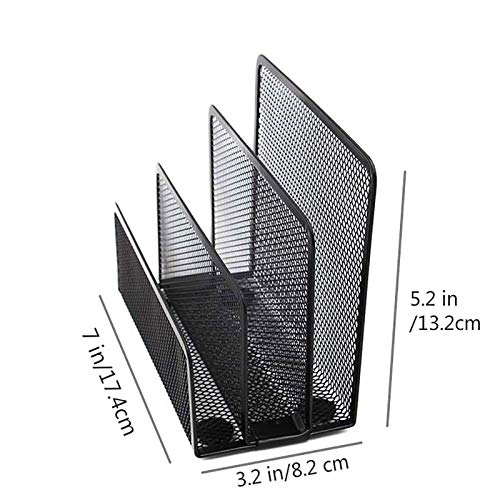 Vanra Small Letter Sorter Desktop File Holder Organizer Metal Mesh With 3 Vertical Upright Compartments (Black) #TOP1