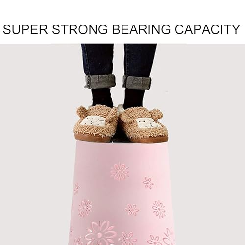 Miniatura 3 de Papelera redonda de color rosa, papelera de basura para dormitorio, cesta de basura de plástico, hueco de plástico, cesta de basura con encaje de