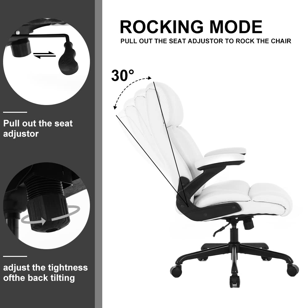 Executive Office Chair, Big and Tall Office Chair 500lbs for Heavy People Ergonomic High Back Leather Executive Office Chair with Flip-up Armrests and Adjustable Height Office Chair (Black)