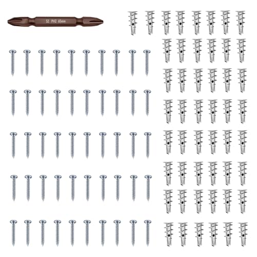 Vis pour cloison sèche, clous robustes avec 50 fixations, vis à bois en métal | pour cloison sèche, mur creux, salle de bain, cuisine, étagères d'installation
