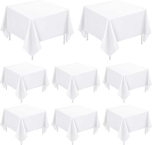 FXKS Paquete de 8 manteles cuadrados de poliéster blanco de 52 x 52 pulgadas para mesas cuadradas o redondas, lavables, resistentes a las manchas y