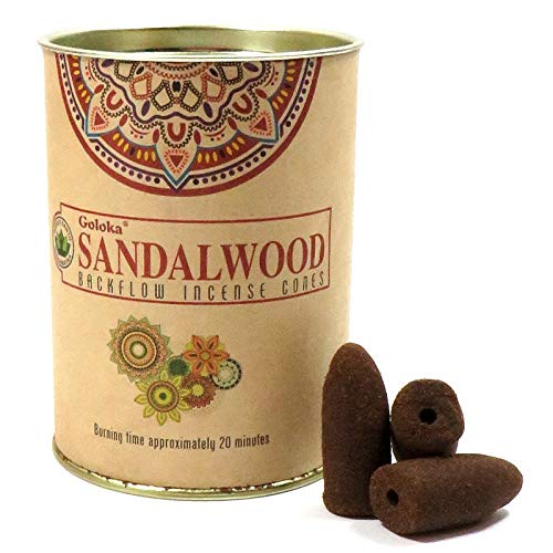 Valmoni Sport 36 Conos de Incienso de Reflujo Sandalwood 20 Minutos Goloka 2 Latas Aroma Sándalo India