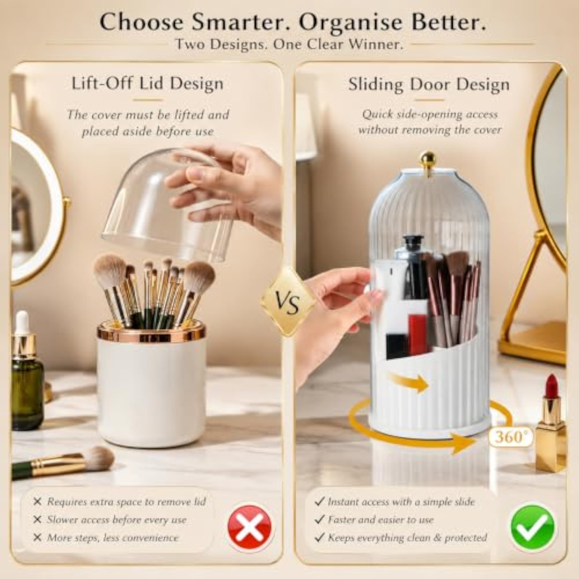 360 Rotating Makeup Brush Holder with Lid