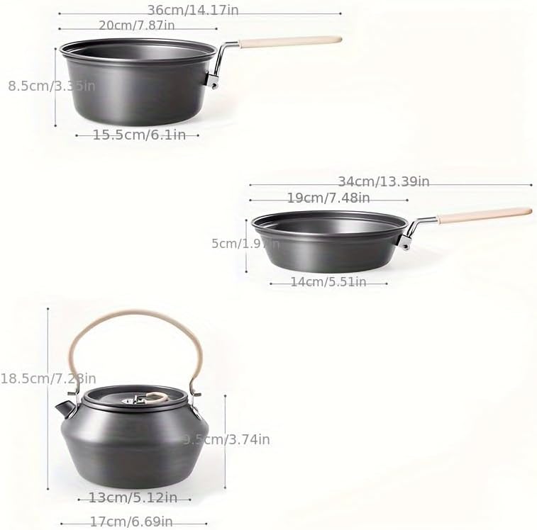 3PCS Camping Cookware Set, Portable Titanium Alloy Pot, Pan & Kettle with Foldable Handles, Nesting Design for Backpacking, Hiking & Outdoor Cooking