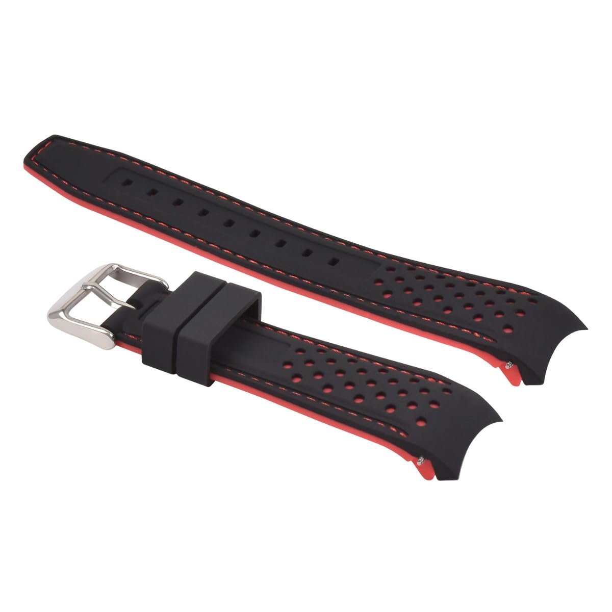 Ewatchparts 22mm Curved Rubber Strap Perforated Compatible With Citizen Eco Drive Watch Black With Red Stitching