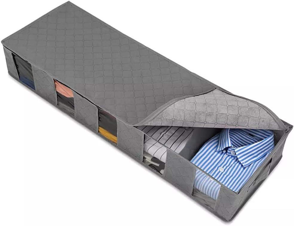 Foldable Under Bed Bags Storage Boxes Breathable Underbed Clothes Storage Bags Zippered Organizer(Gray)