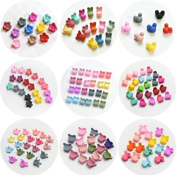 Mini Multicolour Baby Hair Clips for Girls Pack of 60 Small Claw Clips with Butterfly Flower Rose Heart Designs Tiny Hair Accessories for Fine Hair Random Colours