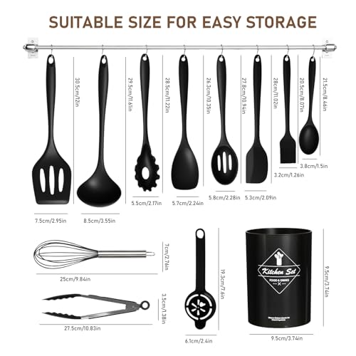 VINATO Set Ustensile Cuisine 12 Pièces en Silicone Alimentaire, Ustensiles de Cuisine sans BPA, Lavable au Lave-Vaisselle, Noir – Image 3