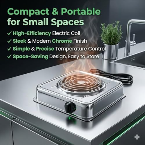 Image of Drumstone 2000W Electric Hot Plate Single Burner - High-Efficiency Fast Heating Cooktop with Durable Chrome Surface, Even Heat Distribution, Portable Compact Design for Kitchen, Office & Travel Use
