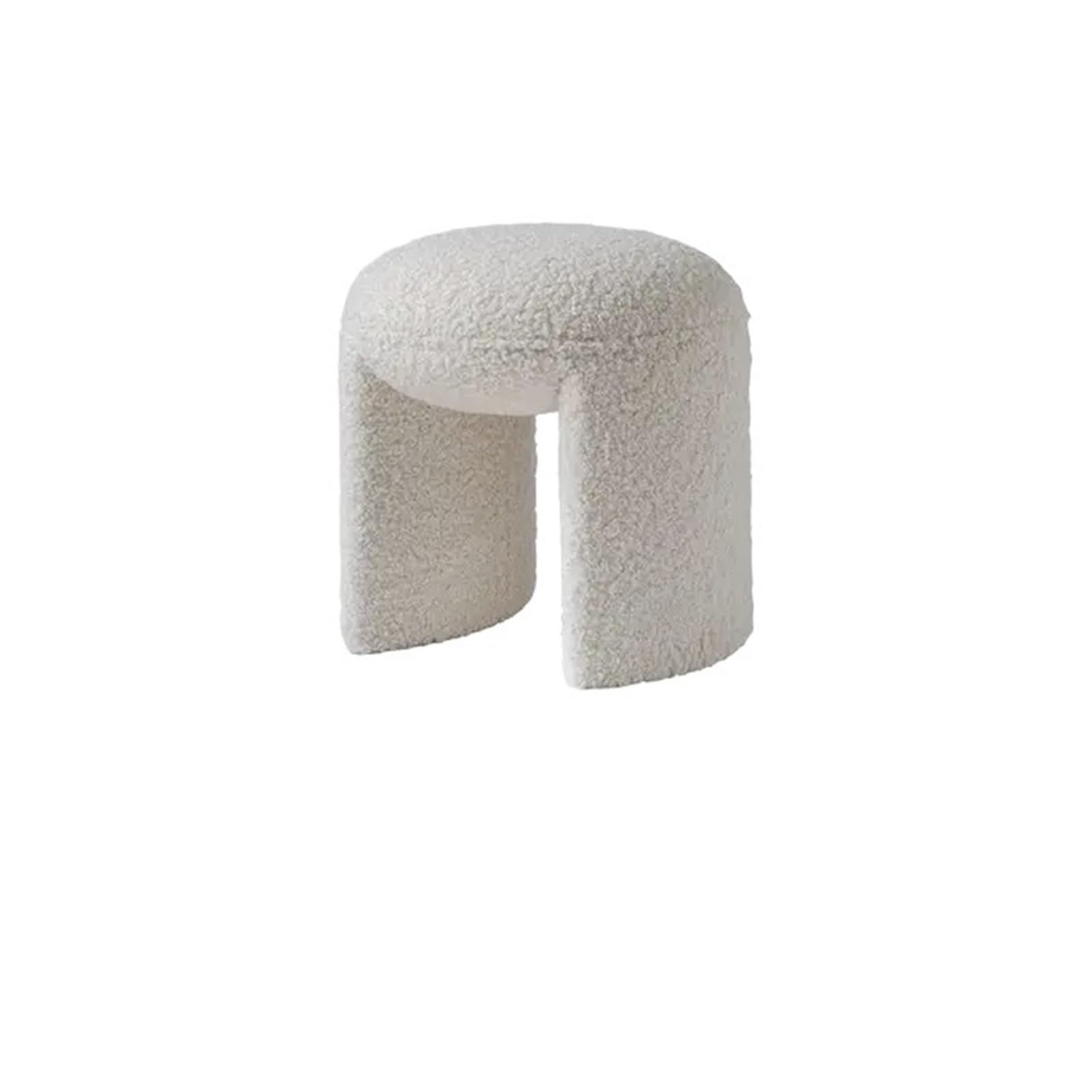 Repose-Pieds en Polaire Cachemire Blanc 45x45cm | Pouf Ottoman Rond