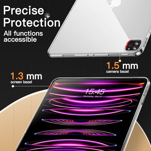 Image of JETech Cover Case for iPad Pro 12.9-Inch 2022 /2021 (6th /5th Generation), Soft TPU Transparent Slim Shockproof Tablet Cover, Support Pencil 2nd Charging (Clear)