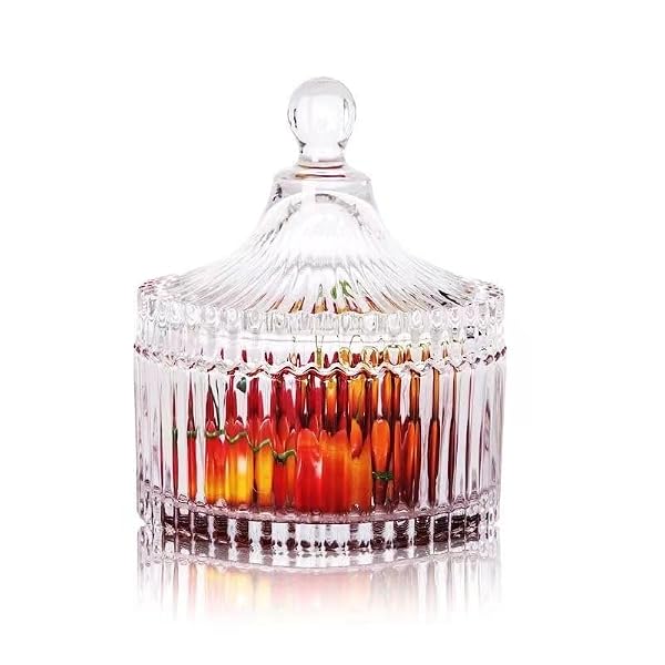 SYglass Glass Candy Dish With Lid Clear Sugar Storage Box Crystal Covered Candy Bowl Apothecary Food Buffet Container Holder For Decorative Flour Cookie and Sugar, M by SYglass - Used condition - US$8.36