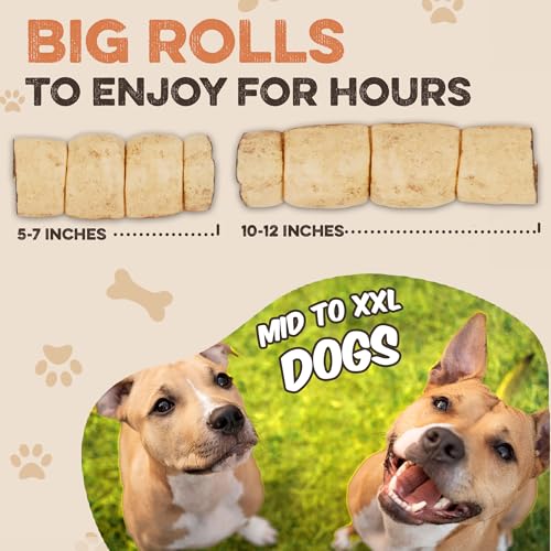 Premium Beef Cheek Rolls for Dogs 5-7" - (1-Pack), Peanut Butter Flavored Long Lasting, Safe & Natural Rawhide Alternative Chews, Ideal for Large Dogs & Aggressive Chewers, Supports Dental Health