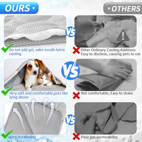 Yegookay Hundekühlmatte Kühlmatte Hund Selbstkühlend 70x100cm Groß Cat Cool Kühldecke Abkühlung für Kaninchen Kühlungsmatte Katze Hundebett Kühlend Kühlende Sofadecke Eisseide Hundedecke Grau XL