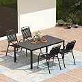 PIZZELLO 5-Piece Outdoor Patio Dining Set, 4 Stackable Patio Chairs and Rectangular Dining Table, All Weather HDPE Outdoor Table and Chairs Set for Backyard, Garden, Deck and Poolside