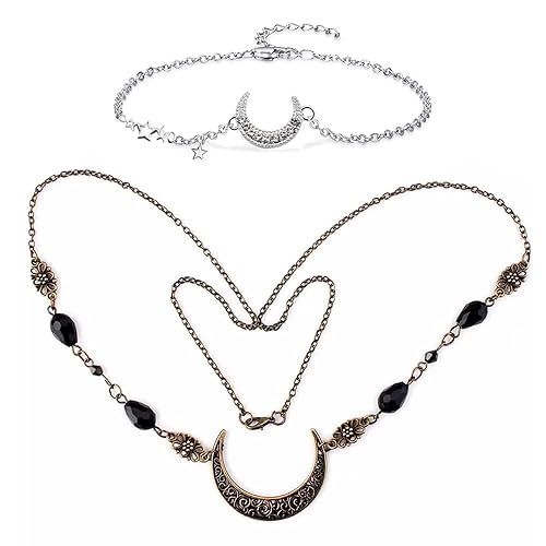 Miniatura 8 de Diadema de bruja con diseño de luna para mujer, corona de hada de elfo, disfraz de frente gitana vikinga, diadema bohemia