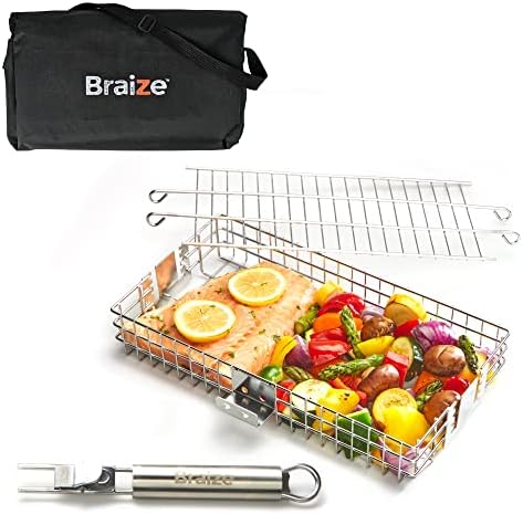 Adjustable Grill Basket with Removable Handle - Grill baskets for outdoor grill BBQ Accessories .Grill nets, grilling Accessories. grill basket for veggies, grilling baskets for outdoor grilling, fish grilling rack for grill, fish grill basket Braize