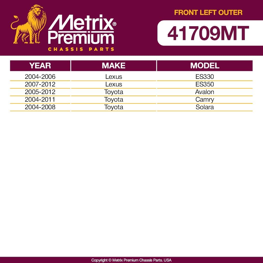 Metrix Premium Chassis Parts - Front Left Outer Tie Rod End Fits 04-06 Lexus ES330, 07-12 ES350, 05-12 Toyota Avalon, 04-11 Camry, 04-08 Solara, Replacement ES80603, Made in Europe