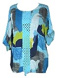  Damen Sommer Tunika Bluse Shirt Häkel Spitze 40 42 44 46 M L XL Lagenlook Abstrakt Print Urlaub Strand zu Leggings Hose Multicolor Türkis (40)