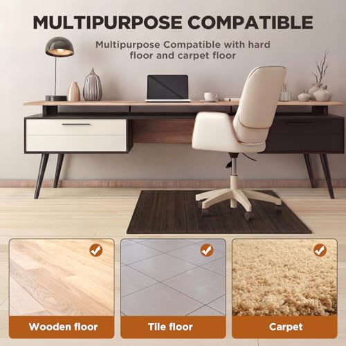 Image of Leinuosen 36 inch x 48 inch Office Bamboo Chairmat for Carpet Floor Mat Highly Premium Quality Anti-Slip Office & Home Floor Protector Low Pile Carpet Chair Mat, 5mm Thick(Without Lip, Coffee Wood)