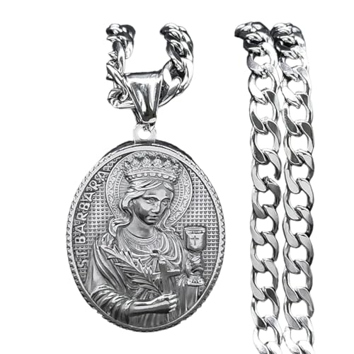 New 2025 316 Stainless Steel Saint Barbara Medallion Necklace Silver Color Pendant Men Catholic Religion Necklaces Jewelry Santa Bárbara With For You Jewelry Fashion Accessories Creative Gift