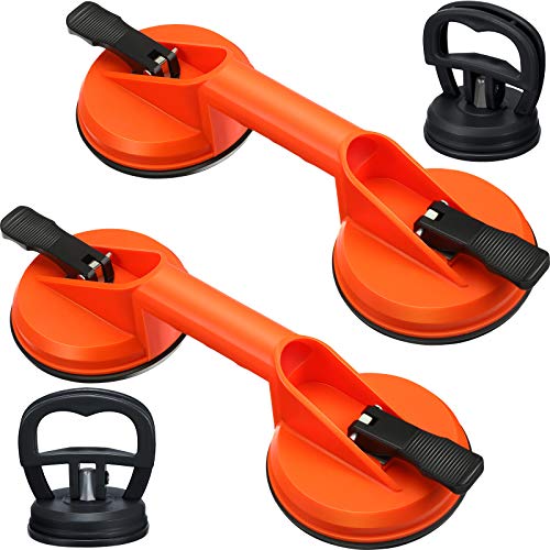 4 Pieces Glass Suction Cups Heavy Duty Dual Suction Cup Vacuum Plate Handle Car Dent Puller Removers Dent Puller Handle Lifters Dent Puller Suction Cup for Dent Repair Lifting Moving Glass Granite