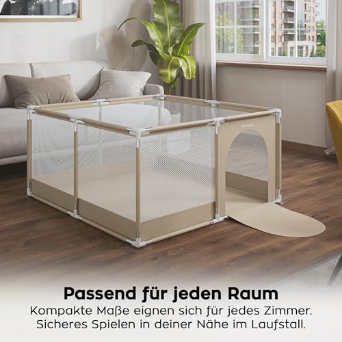 Tulano Cozy 20 Laufstall Baby 130x130 cm mit Boden – Spielgitter für Babys 6 bis 36 Monate – Tragbar Innen Außen – Faltbar – Netzwände – Metallrahmen – Kinderschutz – Reisegitter – Laufgitter – Beige