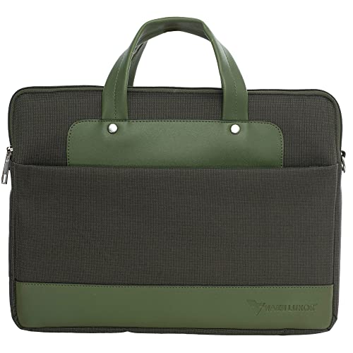 Image of Vaku Luxos DA SALERNO Laptop Messenger Bag for Men and Women Premium Collection Canvas Leather| Briefcase compatible with MacBook And Laptop Up to 14 inch with adjustable strap (Green)